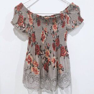 Charlotte Russe Grey Floral Lace Top